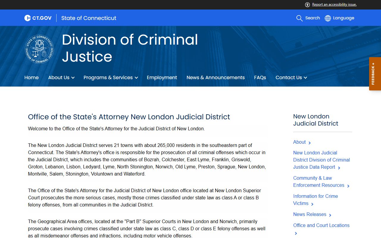 New London County court records New London State's Attorney office page