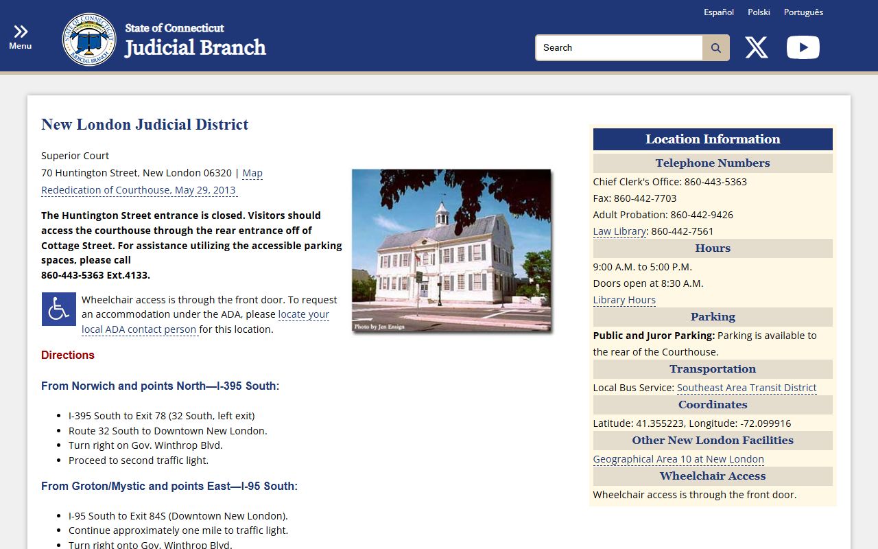 New London County Judicial District courthouse where booking photos may appear in court records